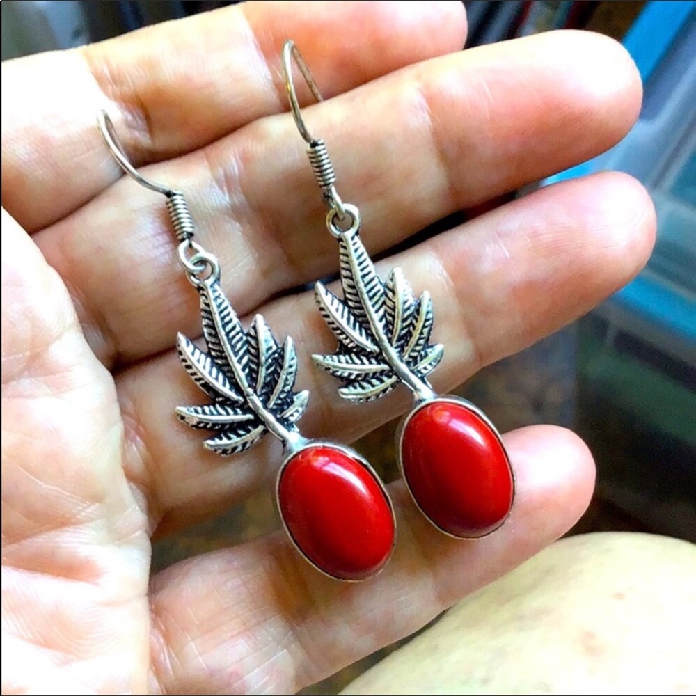 NEW. Red Coral 925 Sterling Silver Earrings.